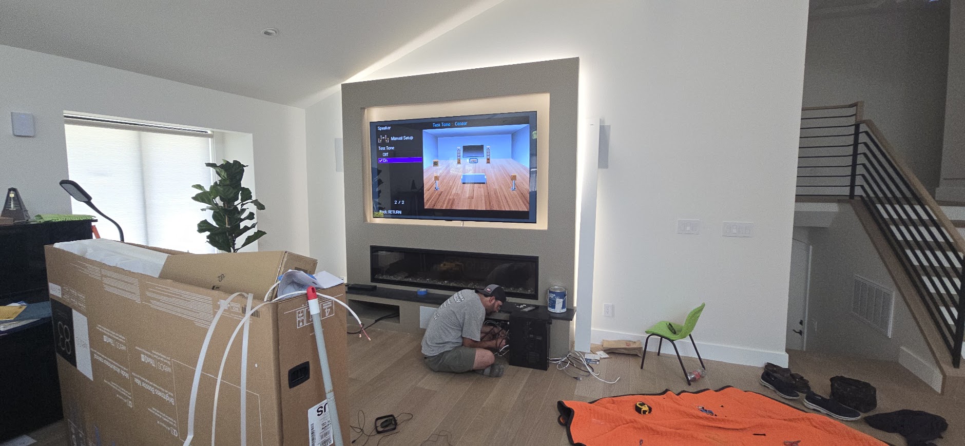 Fireplace TV installation in progress